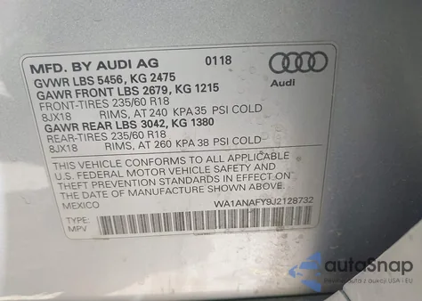 2018 Audi Q5 2.0T Tech Premium from USA, damaged, VIN WA1ANAFY9J2128732